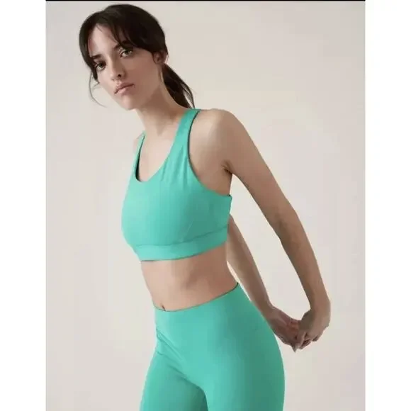 Athleta Ultimate Ease Bra D-DD Large Green Tropics NWT Yoga Pilates Barre Active - Picture 3 of 3